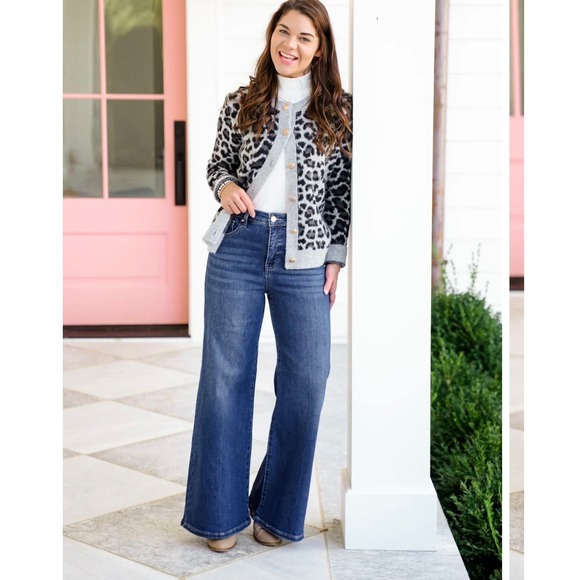 Risen The Opalite High Rise Dark Wash Tummy Control Palazzo Jeans - Picture 3 of 7